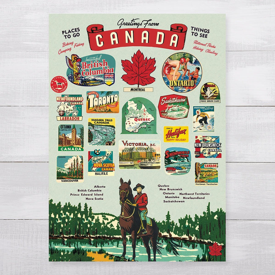 Canadian Provinces Retro 20 x 28'' Print + Hanging Kit
