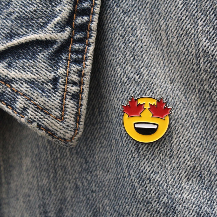 Maple Leaf Eyes Emoji Enamel Pin